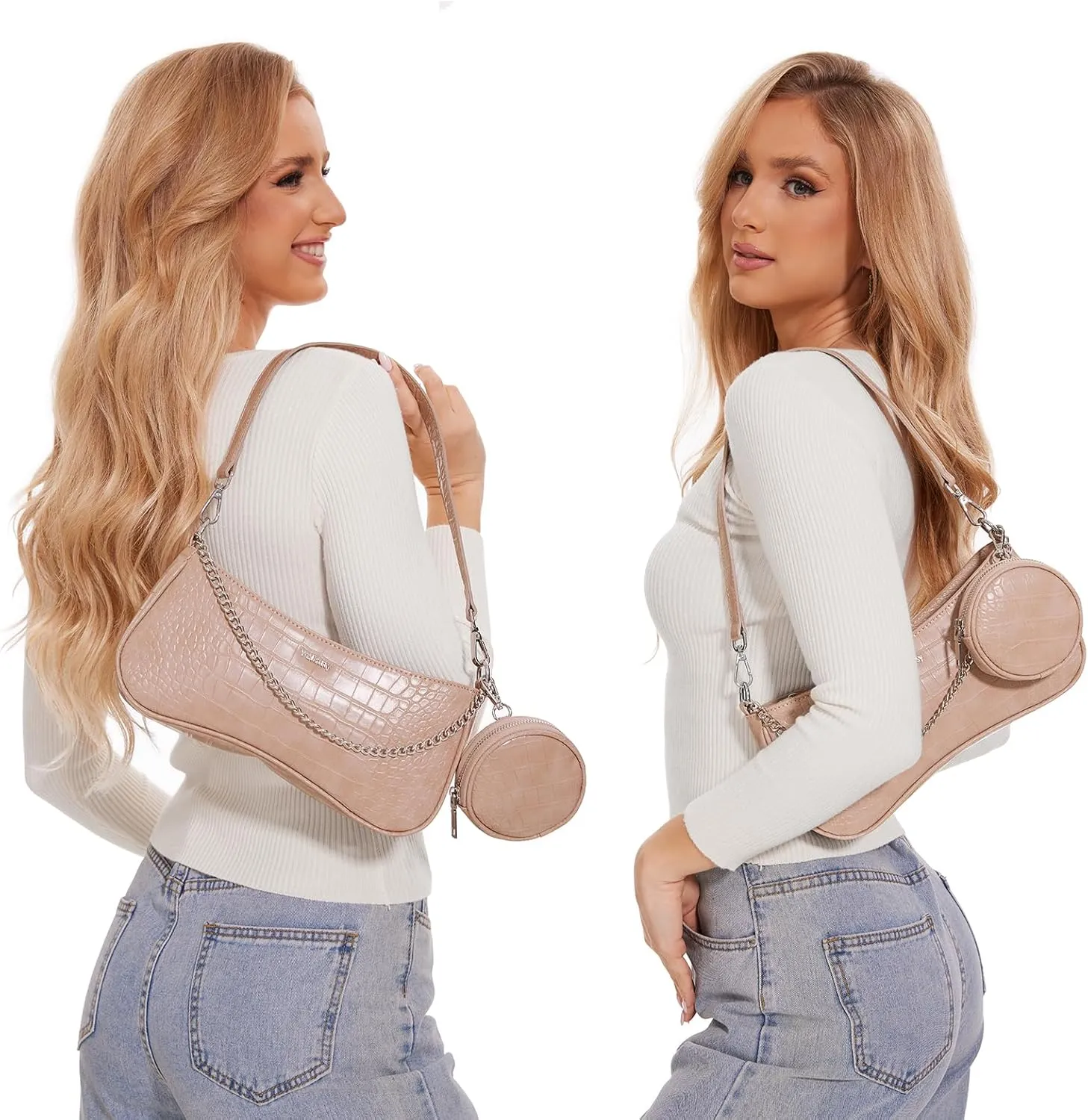 Shoulder Bag for Women Leather Small Purse Crocodile Pattern Clutch handbags with Exterior Coin Purse