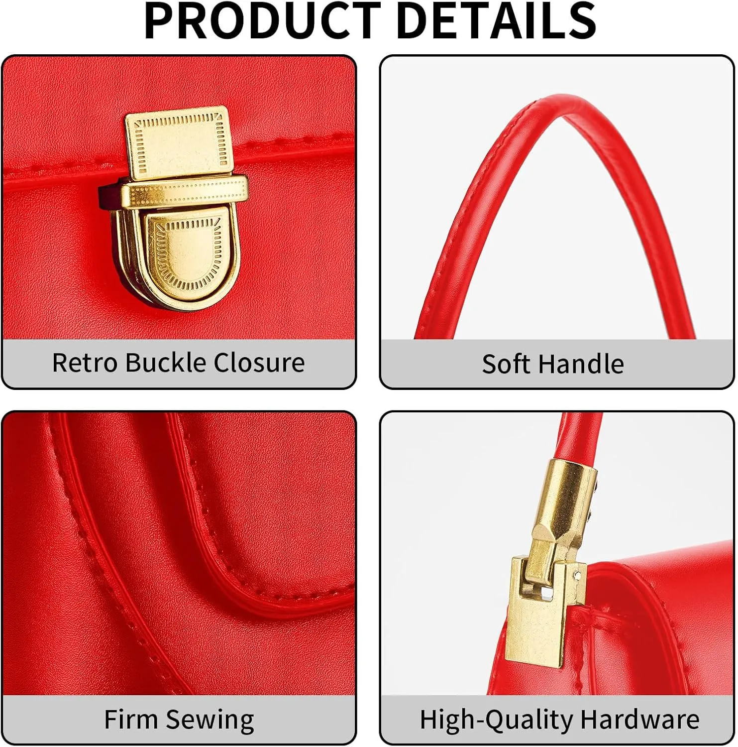 Shoulder Bag for Women Vintage Purse Fashion Classic Vegan Leather Clutch Tote Retro Handbag with Buckle Closure