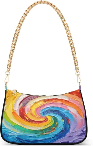 Shoulder Bags for Women A Pretty Colorful Drawing Of Swirls in The Style Of Vibrant Spectrum Colors Strip Painting Bold A Hobo Tote Handbag Small Clutch Purse with Zipper Closure