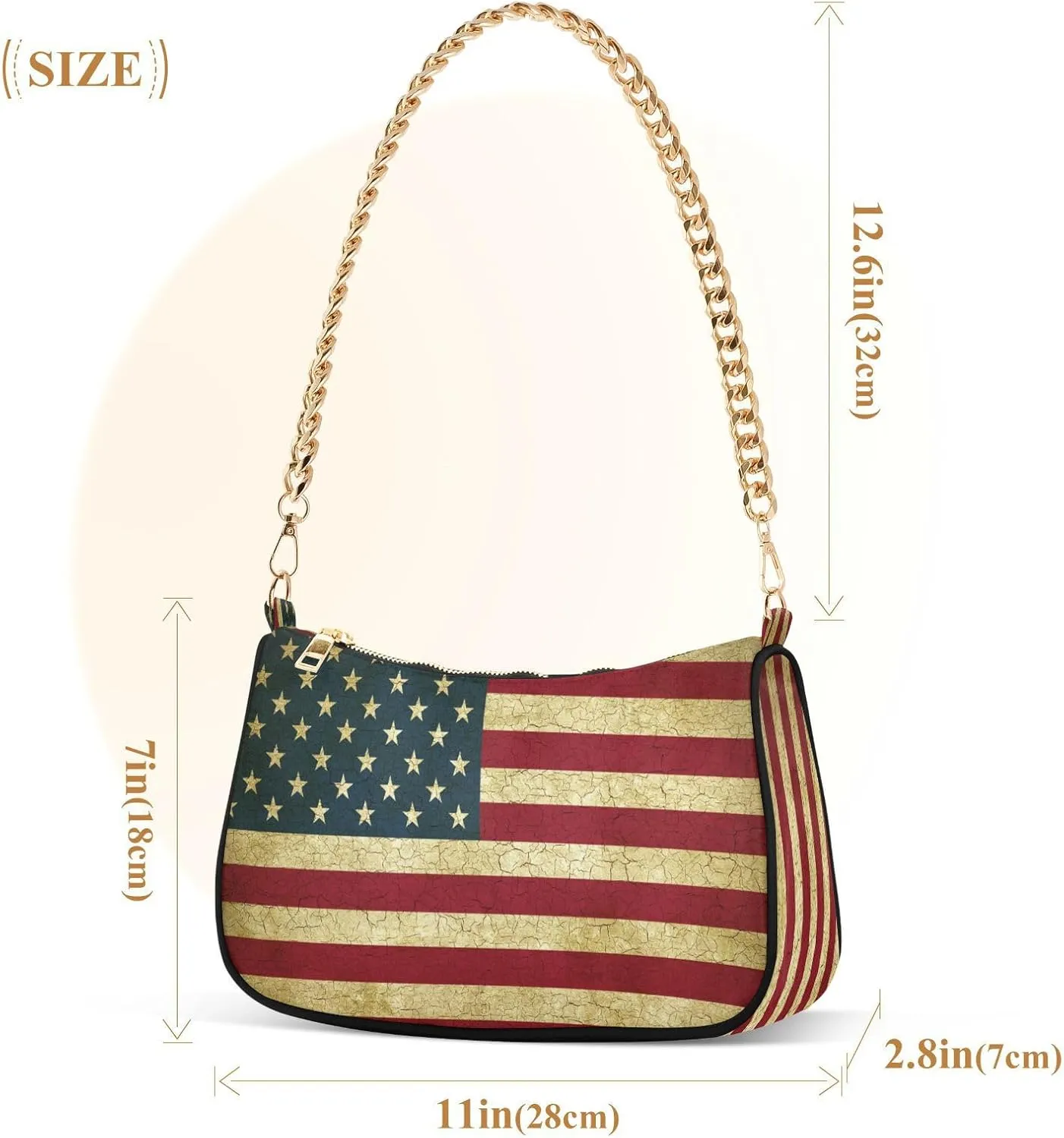 Shoulder Bags for Women American US Flag Independence Day Patriotic Hobo Tote Handbag Small Clutch Purse with Zipper Closure