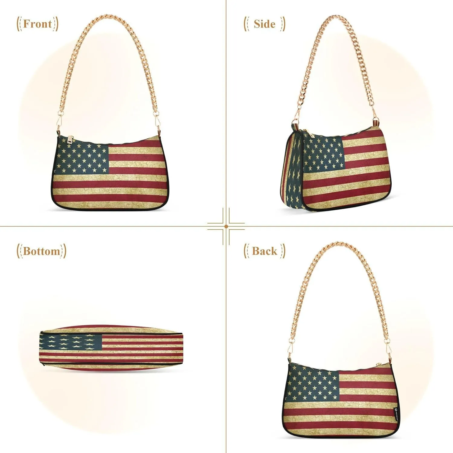 Shoulder Bags for Women American US Flag Independence Day Patriotic Hobo Tote Handbag Small Clutch Purse with Zipper Closure