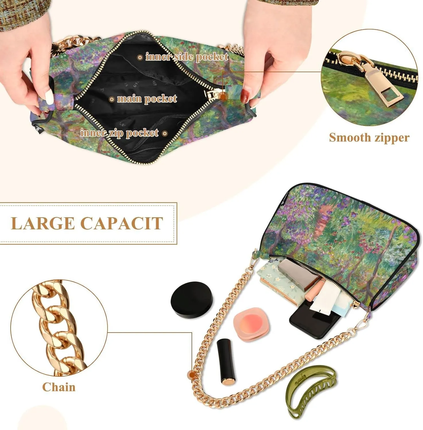Shoulder Bags for Women Chain Strap Zipper Tote Handbag
