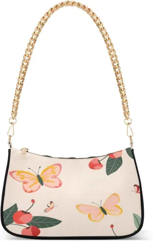 Shoulder Bags for Women Cherry Butterfly Hobo Tote Handbag Small Clutch Purse with Zipper Closure