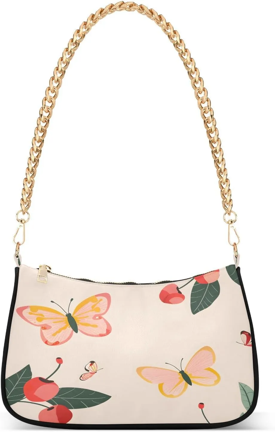 Shoulder Bags for Women Cherry Butterfly Hobo Tote Handbag Small Clutch Purse with Zipper Closure