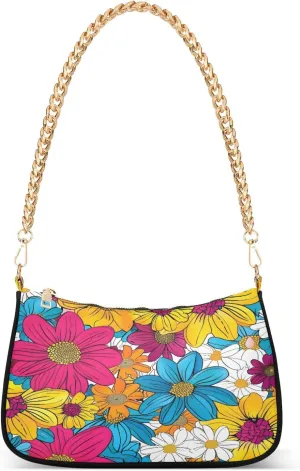 Shoulder Bags for Women Colored Floral Pattern Flowers Background Vector Illustration 01 Hobo Tote Handbag Small Clutch Purse with Zipper Closure