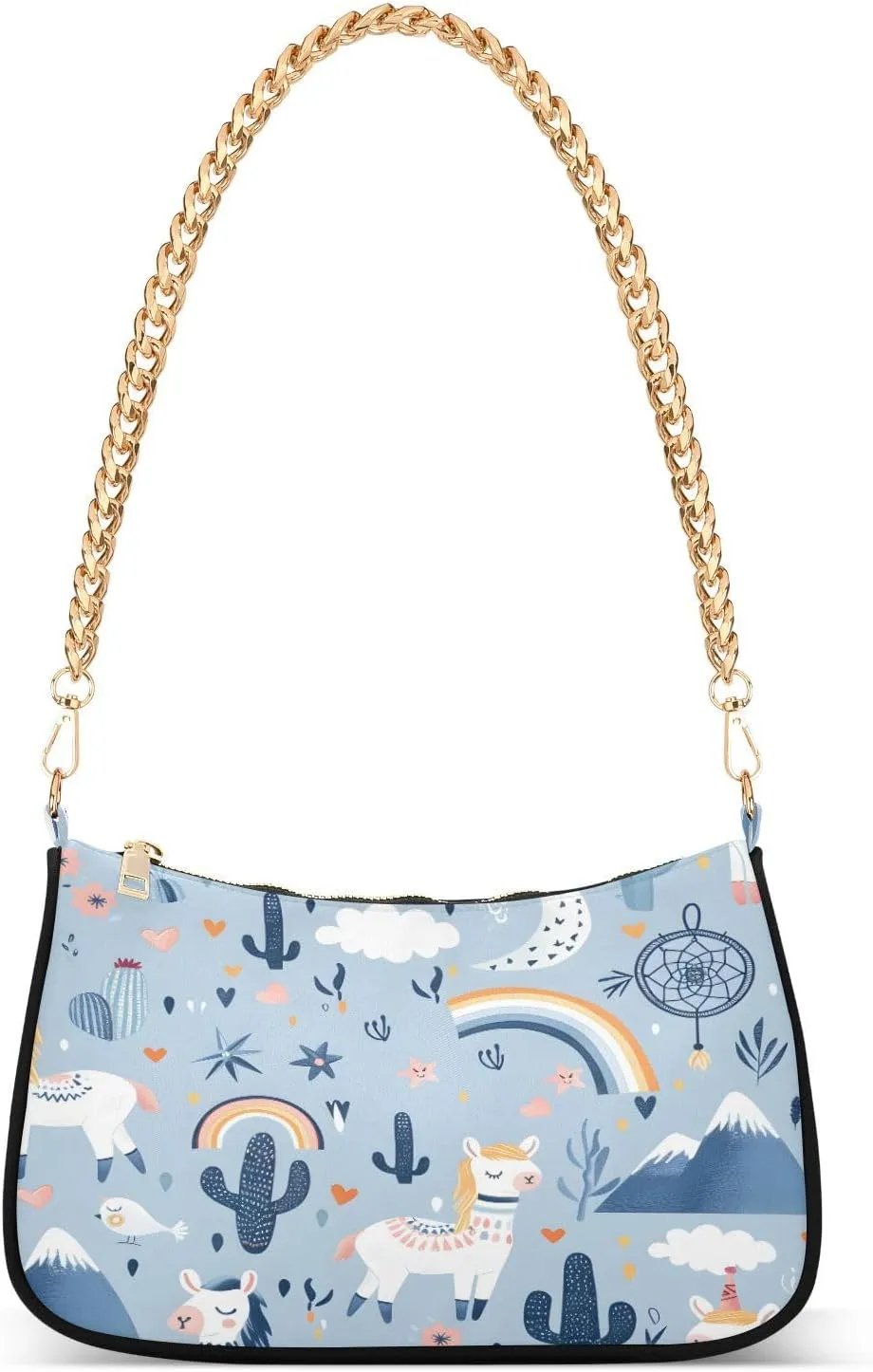 Shoulder Bags for Women Cute Pattern with Llamas Cacti Alps Mountains Hobo Tote Handbag Small Clutch Purse with Zipper Closure
