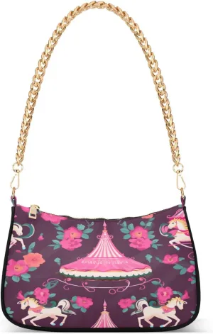Shoulder Bags for Women Rotating Trojan with Pink Flowers Hobo Tote Handbag Small Clutch Purse with Zipper Closure