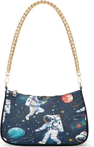 Shoulder Bags for Women Seamless Print Of Astronauts and Space Motifs Hobo Tote Handbag Small Clutch Purse with Zipper Closure