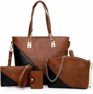 Shoulder Bags Women's Bag Composite Bag 4 Piece Set Handbag Leather Shoulder Messenger Bag Diagonal Composite Bag Luxury Tote Bag(Brown)