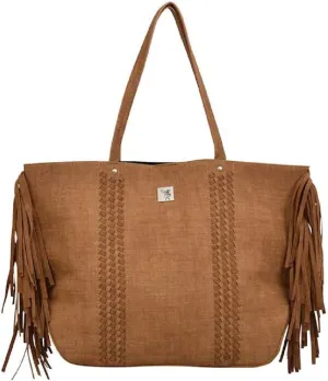 Showman 3D Angel Ranch Tan Brown Braided Leather Fringe Deep Duffel Bag Handbag Purse