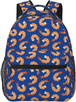 Shrimp Pattern Sea Food Backpack for Women Men Worker Teacher Business Travel Backpacks Shoulders Bag Daypack Bookbag with Mesh Pockets