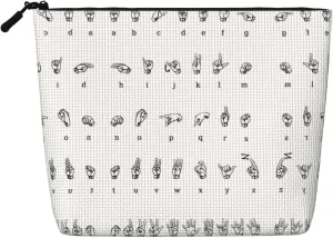 Sign Language Alphabet Print Single-Layer Makeup Bag Travel Cosmetic Bag With Zippered Pouches Women Essentials