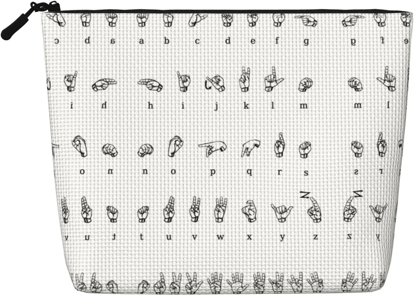 Sign Language Alphabet Print Single-Layer Makeup Bag Travel Cosmetic Bag With Zippered Pouches Women Essentials