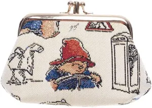 Signare Tapestry Double Pocket Change Pouch Kiss lock Coin Purse for Women With Paddington Bear Design (FRMP-PADD)