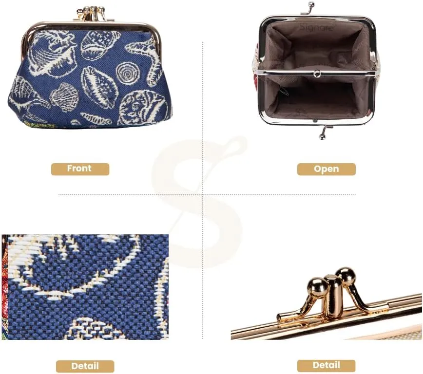 Signare Tapestry Double Pocket Change Pouch Kiss lock Coin Purse for Women