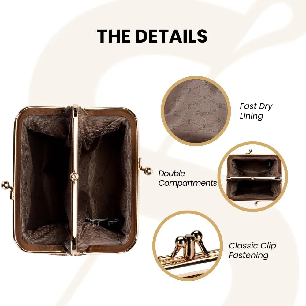 Signare Tapestry Double Pocket Change Pouch Kiss lock Coin Purse for Women