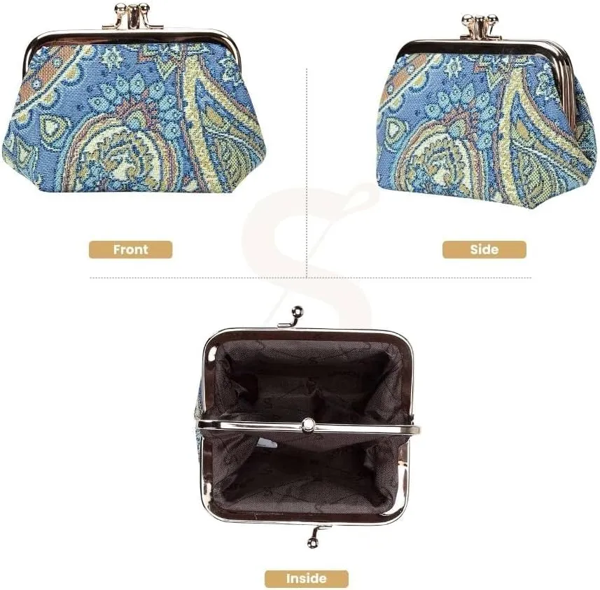 Signare Tapestry Double Pocket Change Pouch Kiss lock Coin Purse for Women