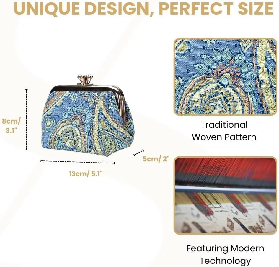 Signare Tapestry Double Pocket Change Pouch Kiss lock Coin Purse for Women