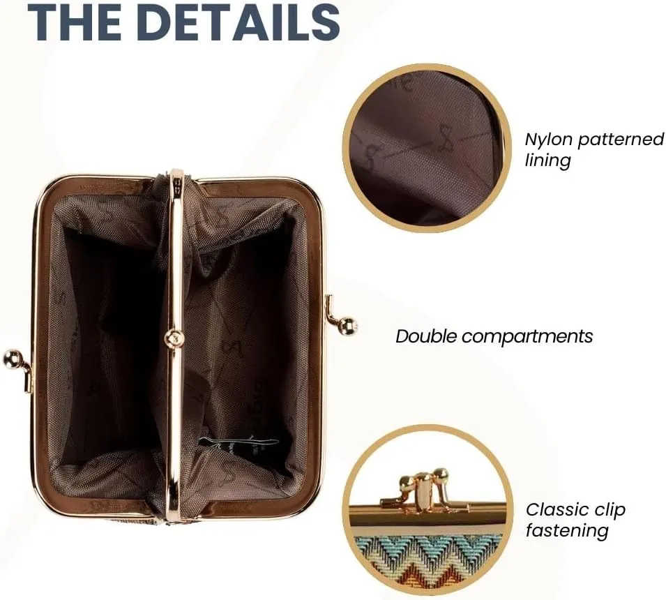 Signare Tapestry Double Pocket Change Pouch Kiss lock Coin Purse for Women