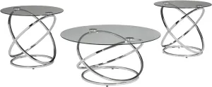 Signature Design by Ashley Hollynyx Contemporary Round 3-Piece Occasional Table Set, Includes Coffee Table and 2 End Tables, Chrome