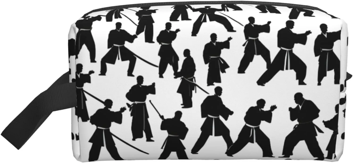 Silhouettes of Martial Arts Print Travel Essentials Storage Bag Cosmetic Organizer Pouch Large Capacity Zippered