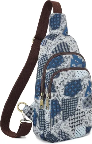 SILKAREA Canvas Sling Bag for Wome Crossbody Purse Small Sling Backpack Purse Travel Hiking Chest Bag Daypack