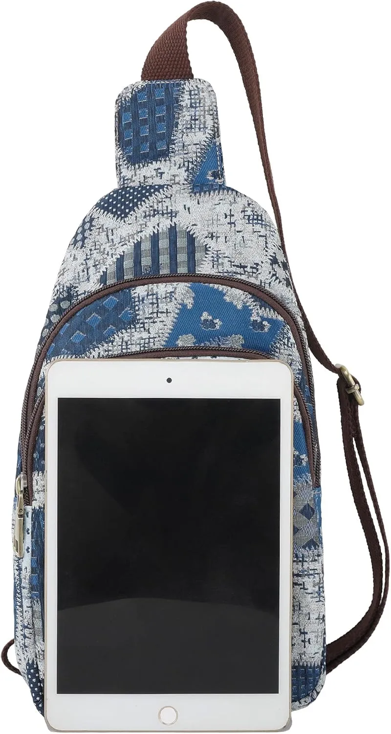 SILKAREA Canvas Sling Bag for Wome Crossbody Purse Small Sling Backpack Purse Travel Hiking Chest Bag Daypack