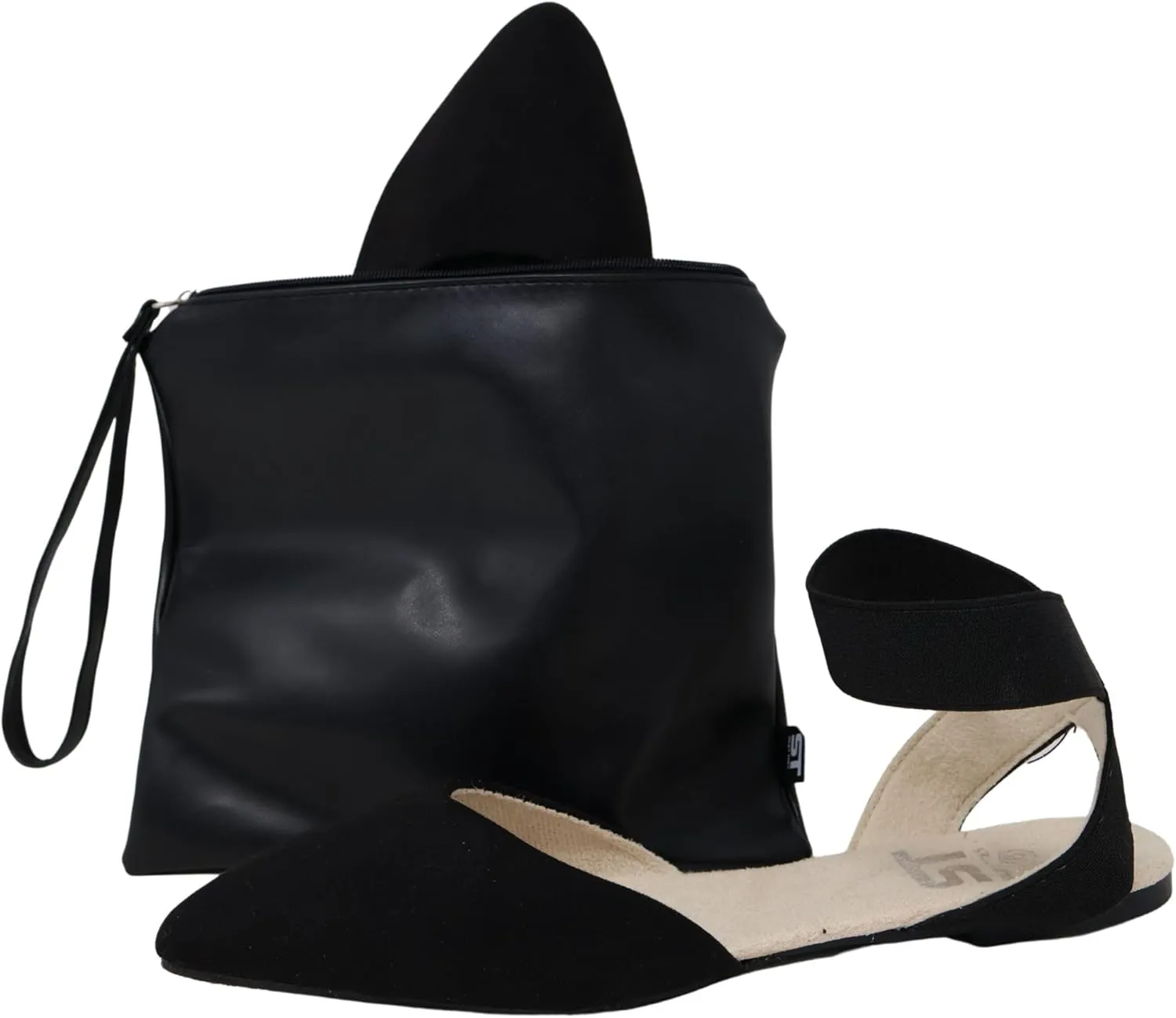 Silky Toes Foldable Flats for Women Dress Ankle Strap Shoes with Purse
