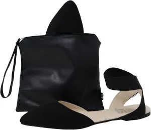 Silky Toes Foldable Flats for Women Dress Ankle Strap Shoes with Purse