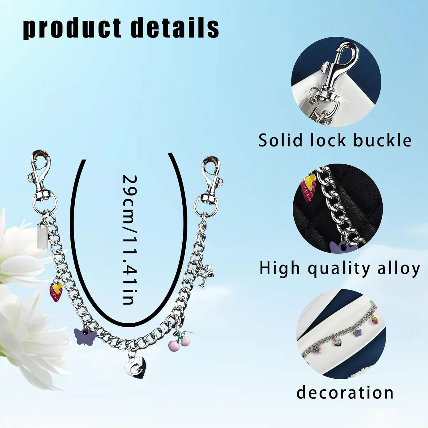 ﻿Silver Cute Bag Charms Wallet Chain Keychains Gold Chain For Purse Purse Accessories For Handbags For women