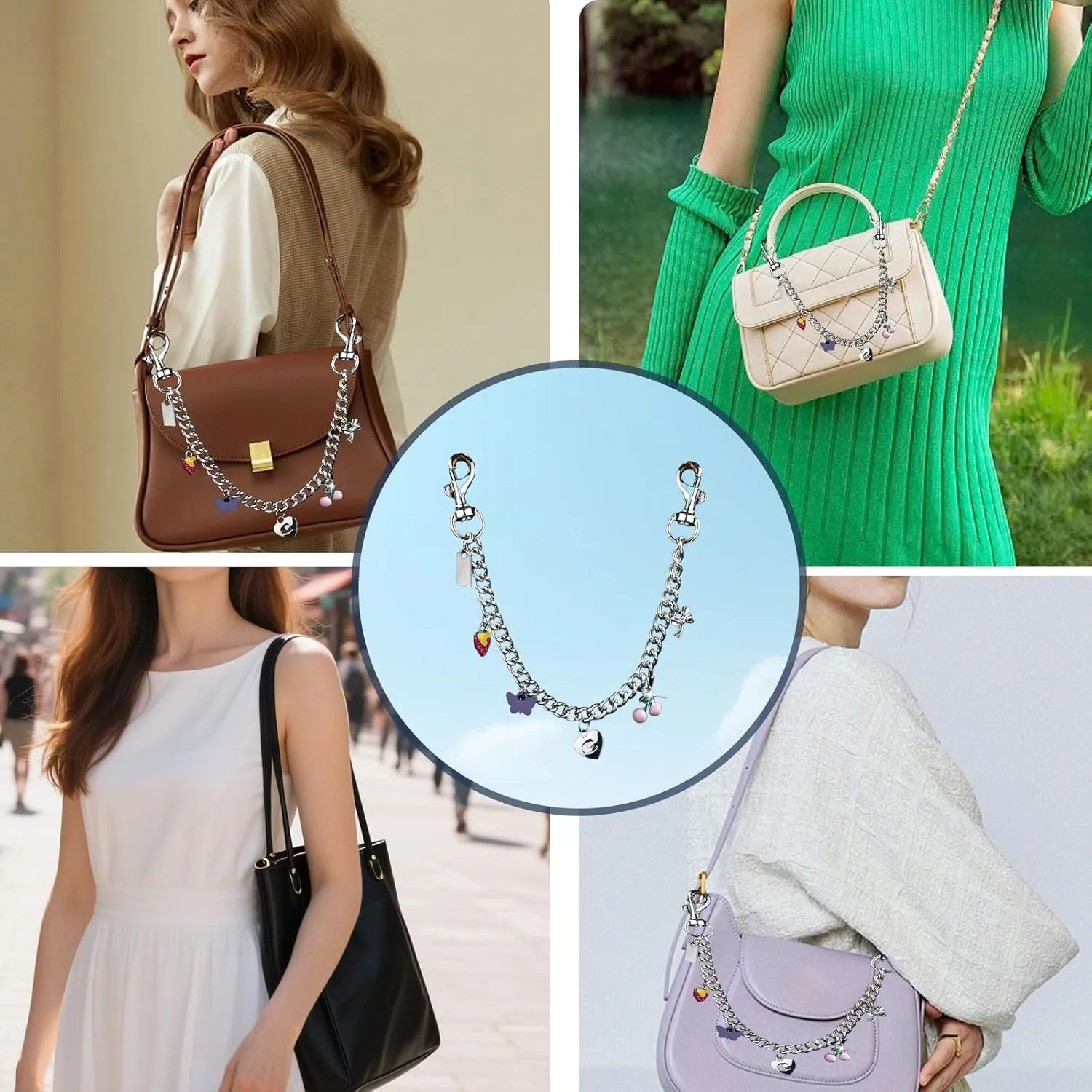 ﻿Silver Cute Bag Charms Wallet Chain Keychains Gold Chain For Purse Purse Accessories For Handbags For women
