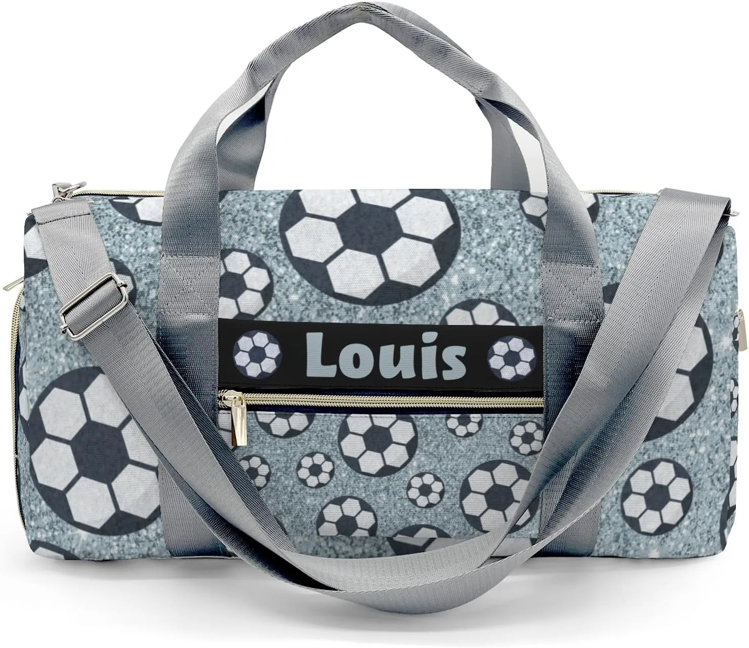 Silver Gliiter Balls Soccer Weekender Duffel Bag with Shoe Compartment,Personalized Workout Duffle Sports Bag for Travel Yoga