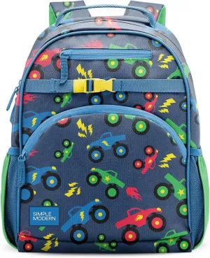 Simple Modern Medium Toddler Backpack for School Girls and Boys | Kindergarten Elementary Kids Backpack | Fletcher Collection | Kids - 15" tall | Monster Truck Rally