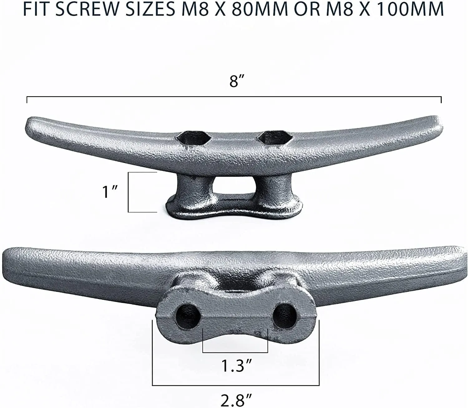 Simplified Living 8" Dock Cleat | Weatherproof Galvanized Cast Iron 8 Inch Boat Cleat Tie Downs for Marine Pier or Decorative Nautical Maritime Décor | 4, 8, or 16 Pack