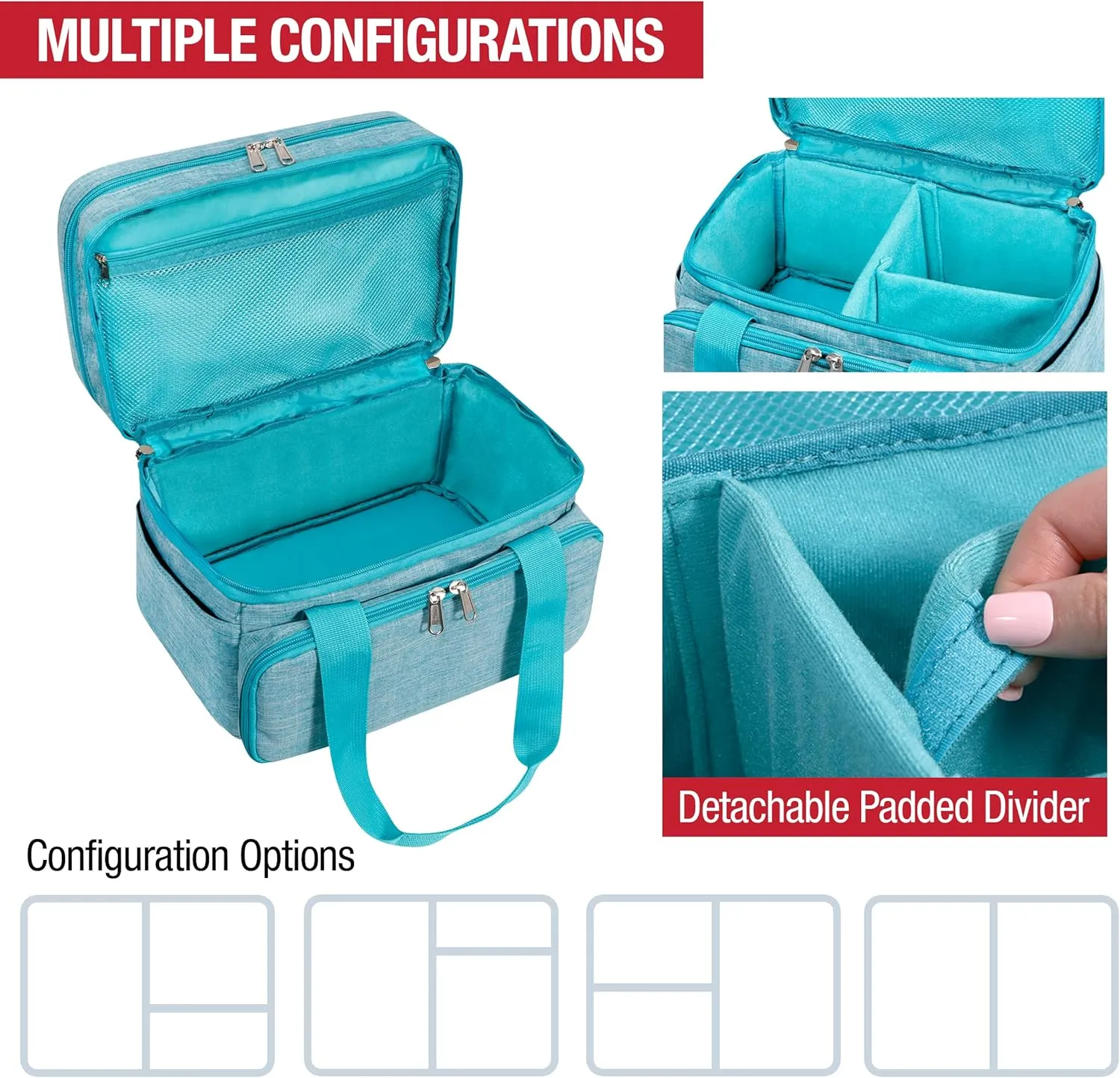 SINGER Sewing Accessories Organizer (Bag Only) – Double Layer Portable Sewing Storage Bag | 2 Detachable Pouches and 18 Compartments, Large Sewing Supplies & Crafting Carry-all (Teal)