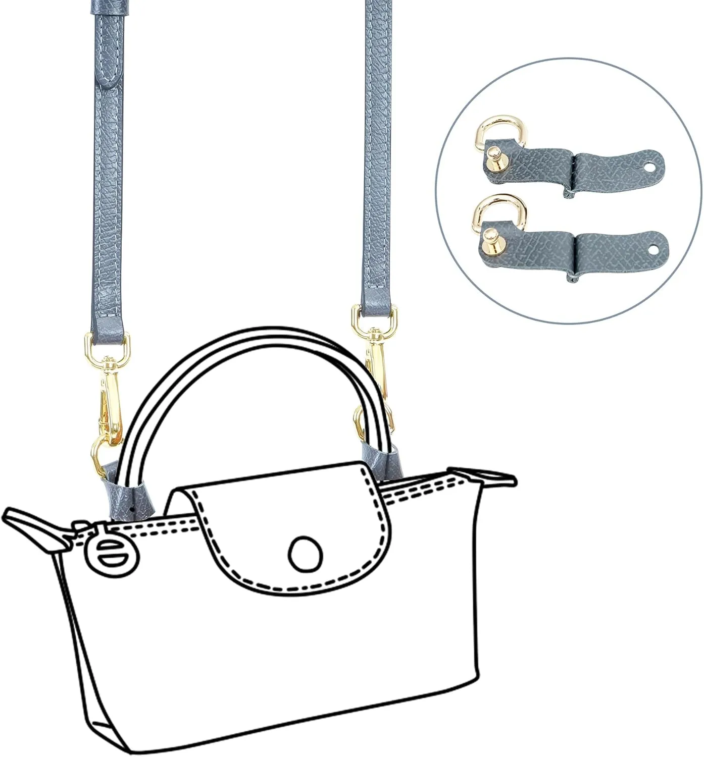 Single Handle No-punching Conversion Set for LONGCHAMP Mini Le Pliage (Gold Buckle-004)