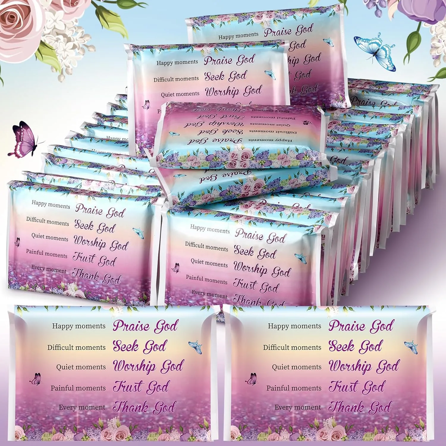 Sinmoe 60 Pack Pocket Tissues Travel Packs Christian Travel Tissues Wallet Facial Tissues 3 Ply Pocket Size for Guests Mini Tissues for Breast Cancer Wedding Xmas Graduation(Butterfly)