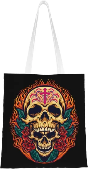 Skeleton Brothers Tote Bag for Women Canvas Shopping Bags Reusable Large Capacity Casual Shoulder Handbags Grocery Bags DIY Gift Bags