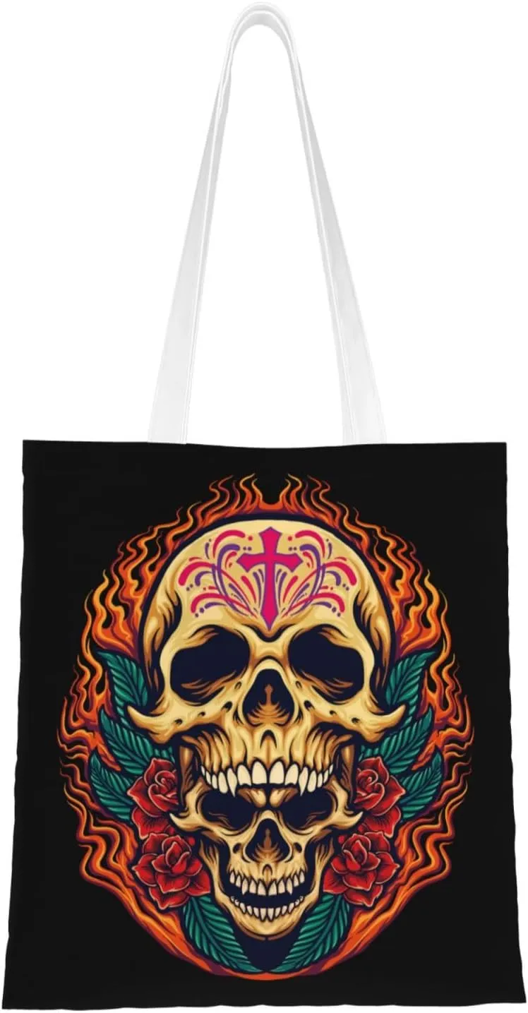 Skeleton Brothers Tote Bag for Women Canvas Shopping Bags Reusable Large Capacity Casual Shoulder Handbags Grocery Bags DIY Gift Bags