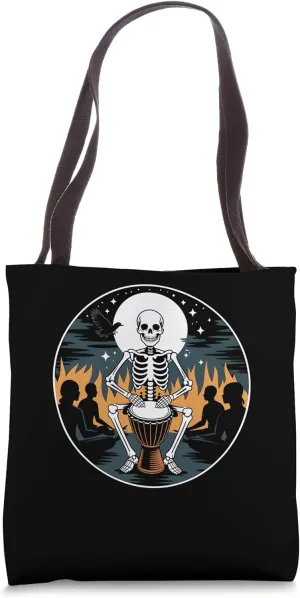Skeleton Playing Djembe Campfire Tribal Drumming Tote Bag
