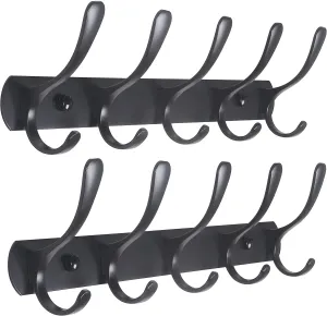 SKOLOO Modern Metal Wall Coat Rack with 5 Hooks, Pack of 2, Sturdy Wall Hook Rack for Hanging Coat, Jacket, Clothes, Hat, Matte Black