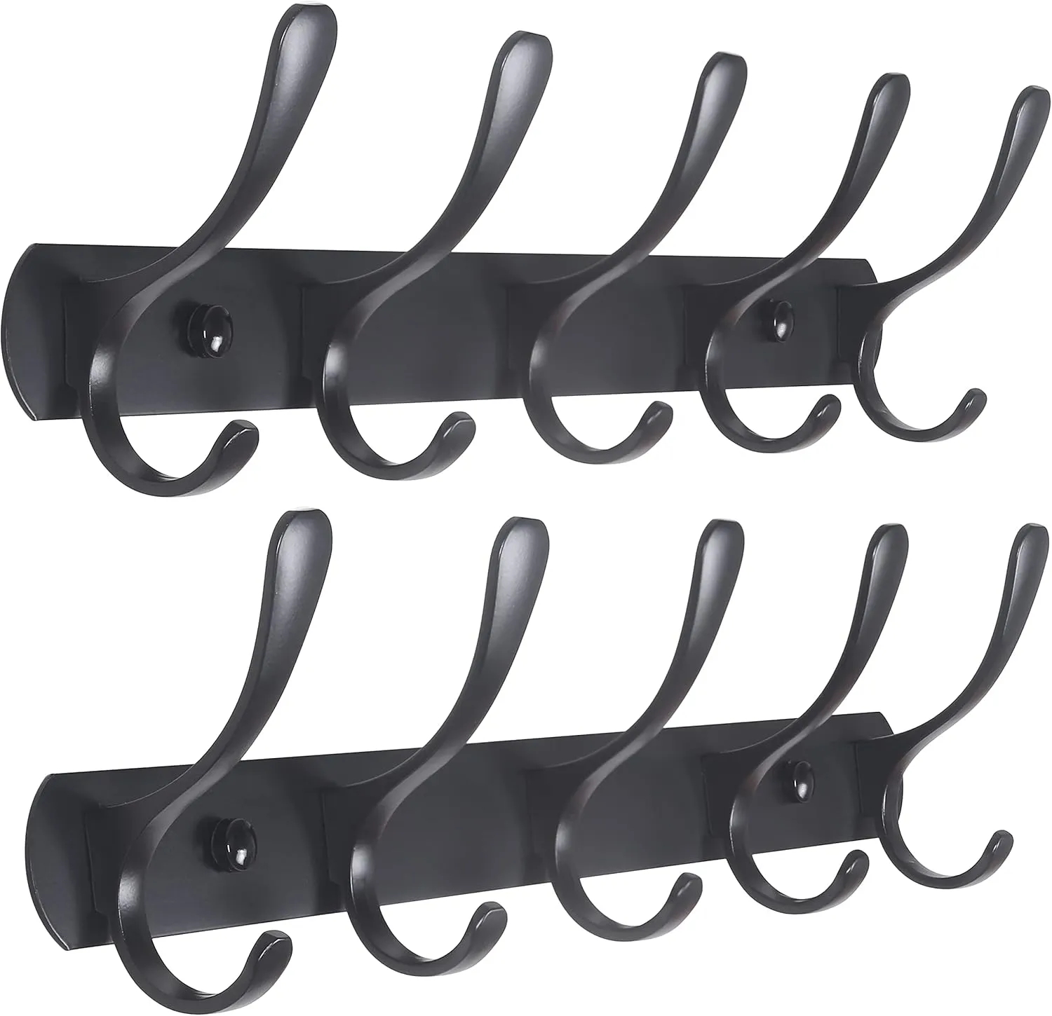 SKOLOO Modern Metal Wall Coat Rack with 5 Hooks, Pack of 2, Sturdy Wall Hook Rack for Hanging Coat, Jacket, Clothes, Hat, Matte Black