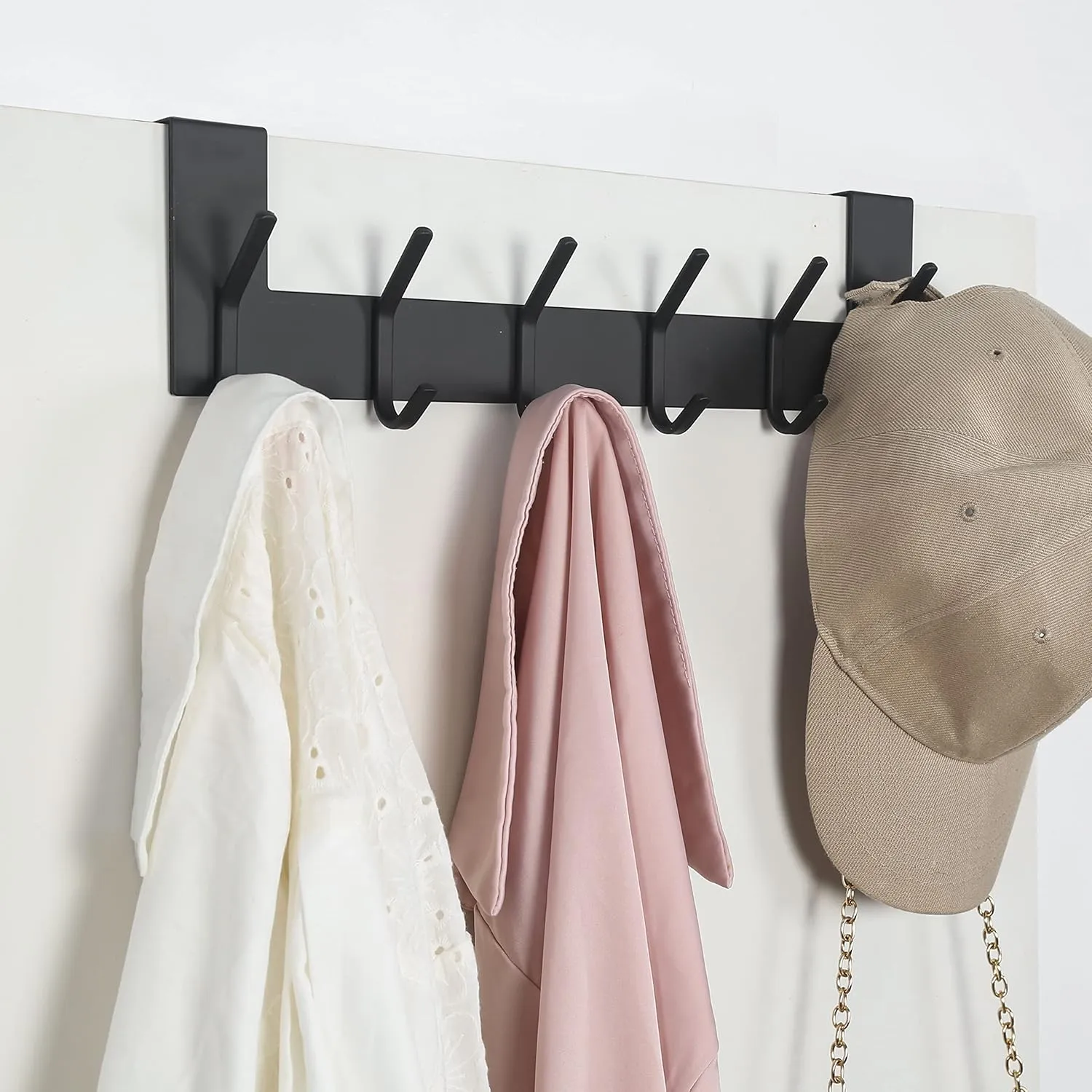 SKOLOO Over The Door Hook, Black, No Assembly Required, Stainless Steel, Door Coat Rack for Entryway, Over Door Towel Hooks for Bathroom, Coat Hooks for Hanging Coats, Backpack, Jacket, Pack of 2