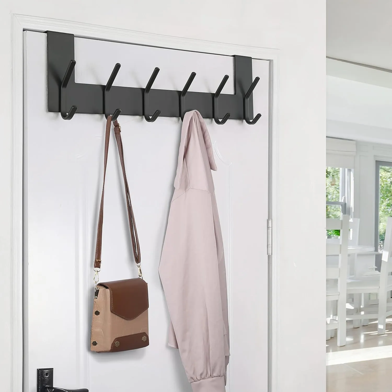 SKOLOO Over The Door Hook, Black, No Assembly Required, Stainless Steel, Door Coat Rack for Entryway, Over Door Towel Hooks for Bathroom, Coat Hooks for Hanging Coats, Backpack, Jacket, Pack of 2