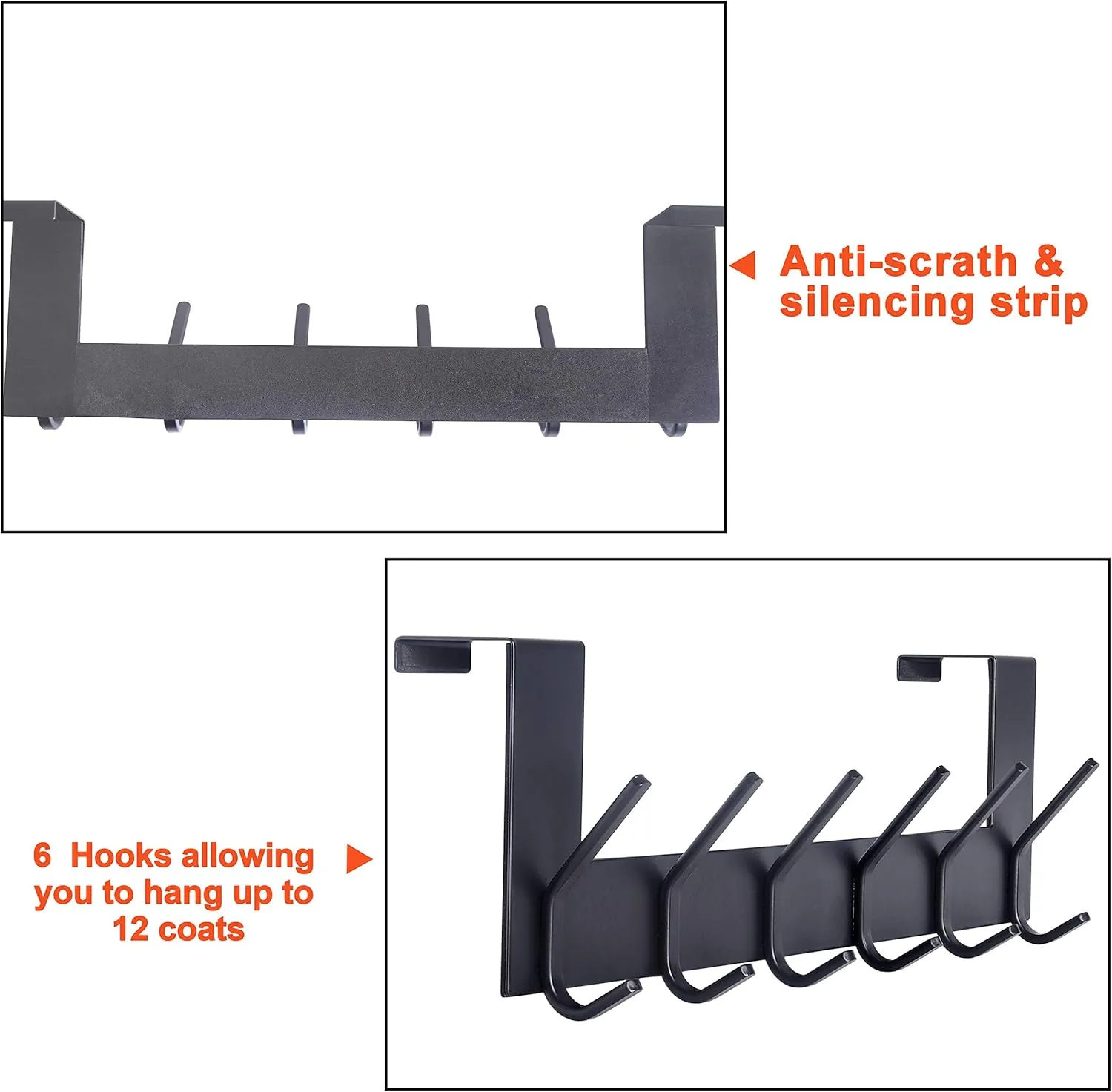 SKOLOO Over The Door Hook, Black, No Assembly Required, Stainless Steel, Door Coat Rack for Entryway, Over Door Towel Hooks for Bathroom, Coat Hooks for Hanging Coats, Backpack, Jacket, Pack of 2