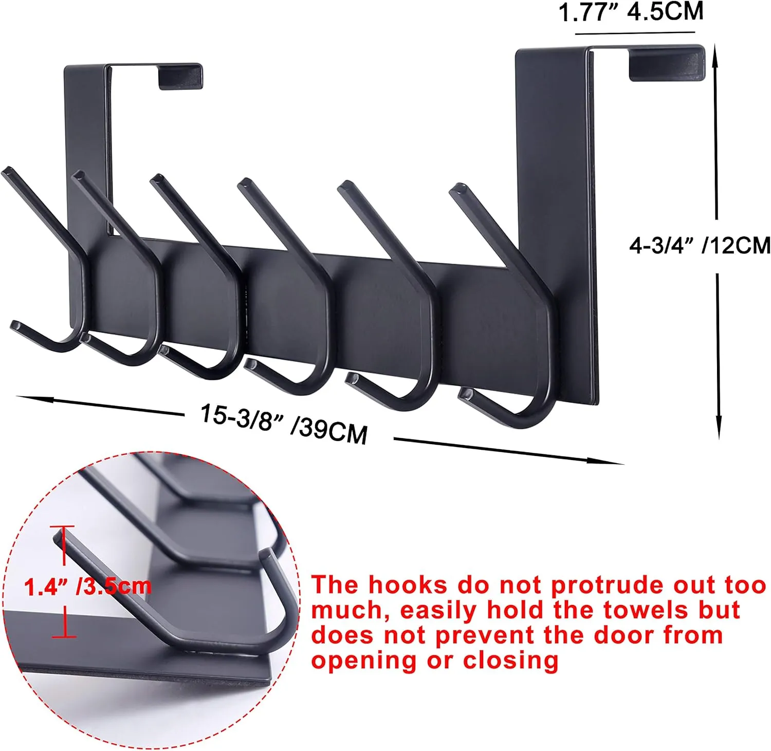 SKOLOO Over The Door Hook, Black, No Assembly Required, Stainless Steel, Door Coat Rack for Entryway, Over Door Towel Hooks for Bathroom, Coat Hooks for Hanging Coats, Backpack, Jacket, Pack of 2