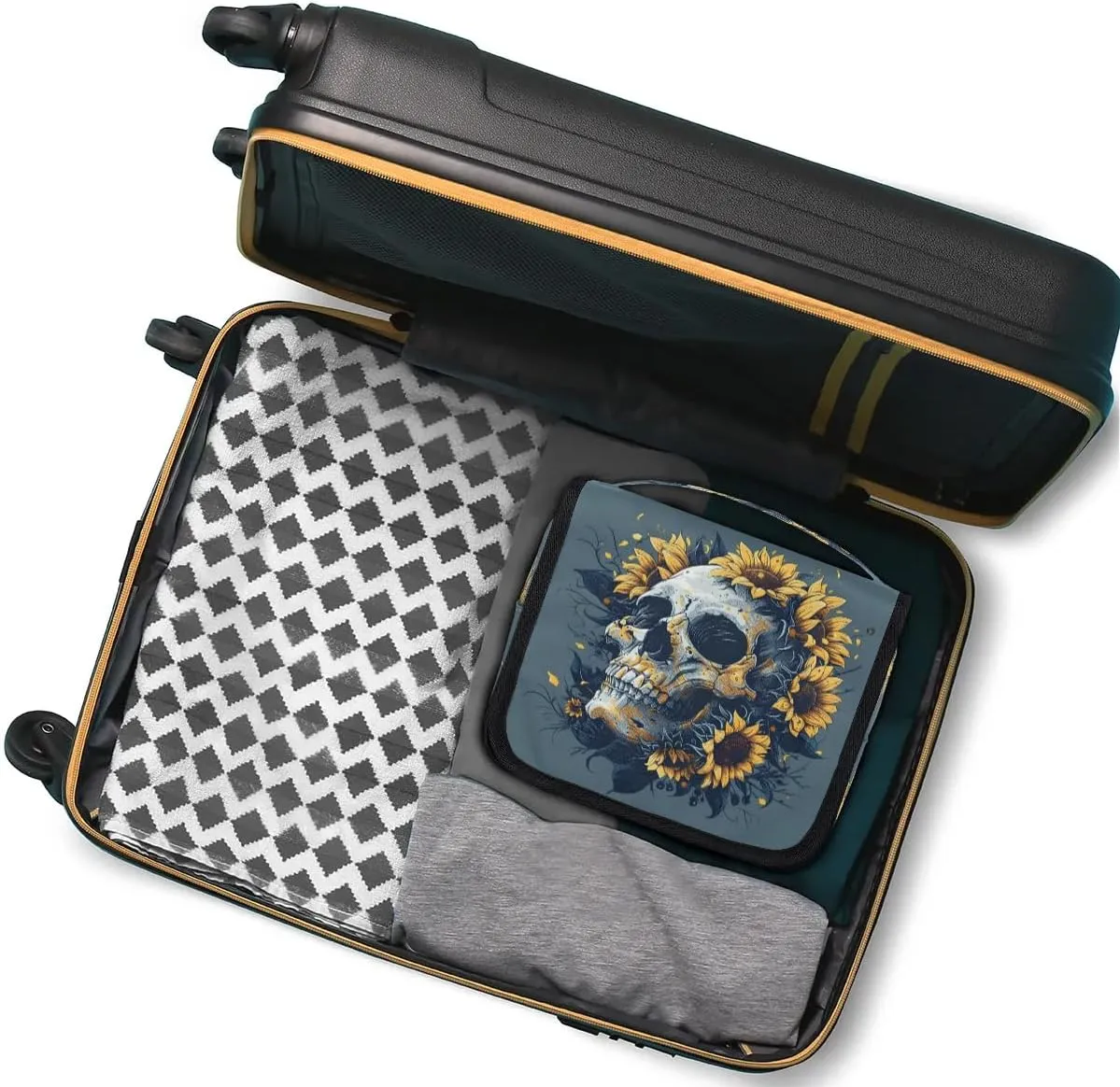 Skull Sunflower Hanging Toiletry Bag for Women Travel Makeup Bag Cosmetic Organizer Travel Toiletries Bag for Men