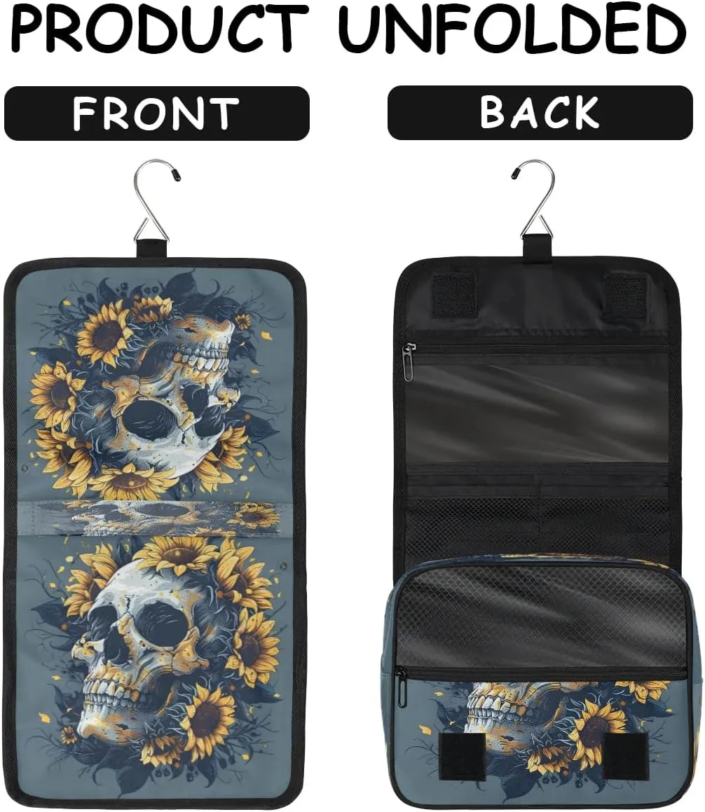 Skull Sunflower Hanging Toiletry Bag for Women Travel Makeup Bag Cosmetic Organizer Travel Toiletries Bag for Men