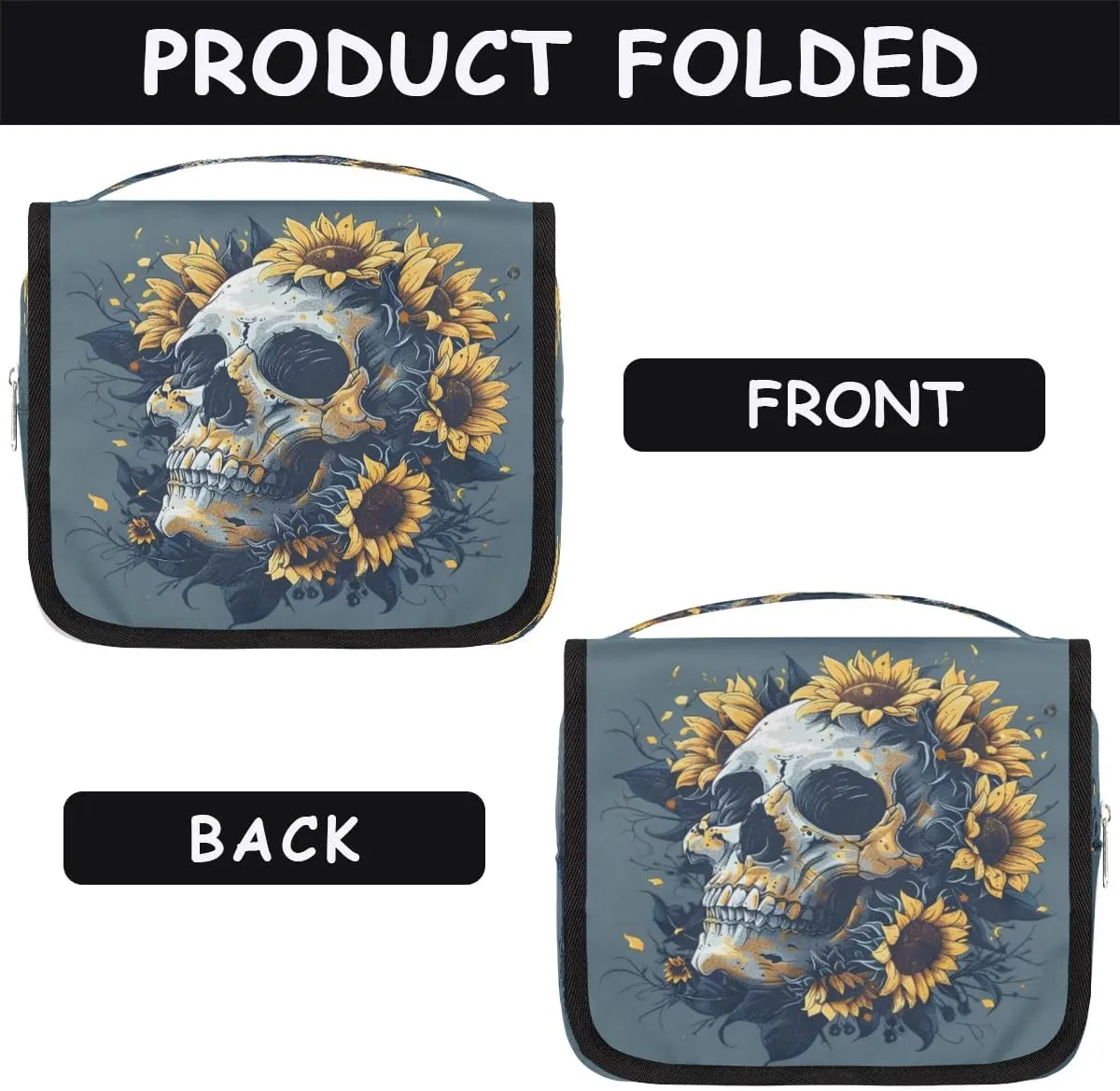 Skull Sunflower Hanging Toiletry Bag for Women Travel Makeup Bag Cosmetic Organizer Travel Toiletries Bag for Men