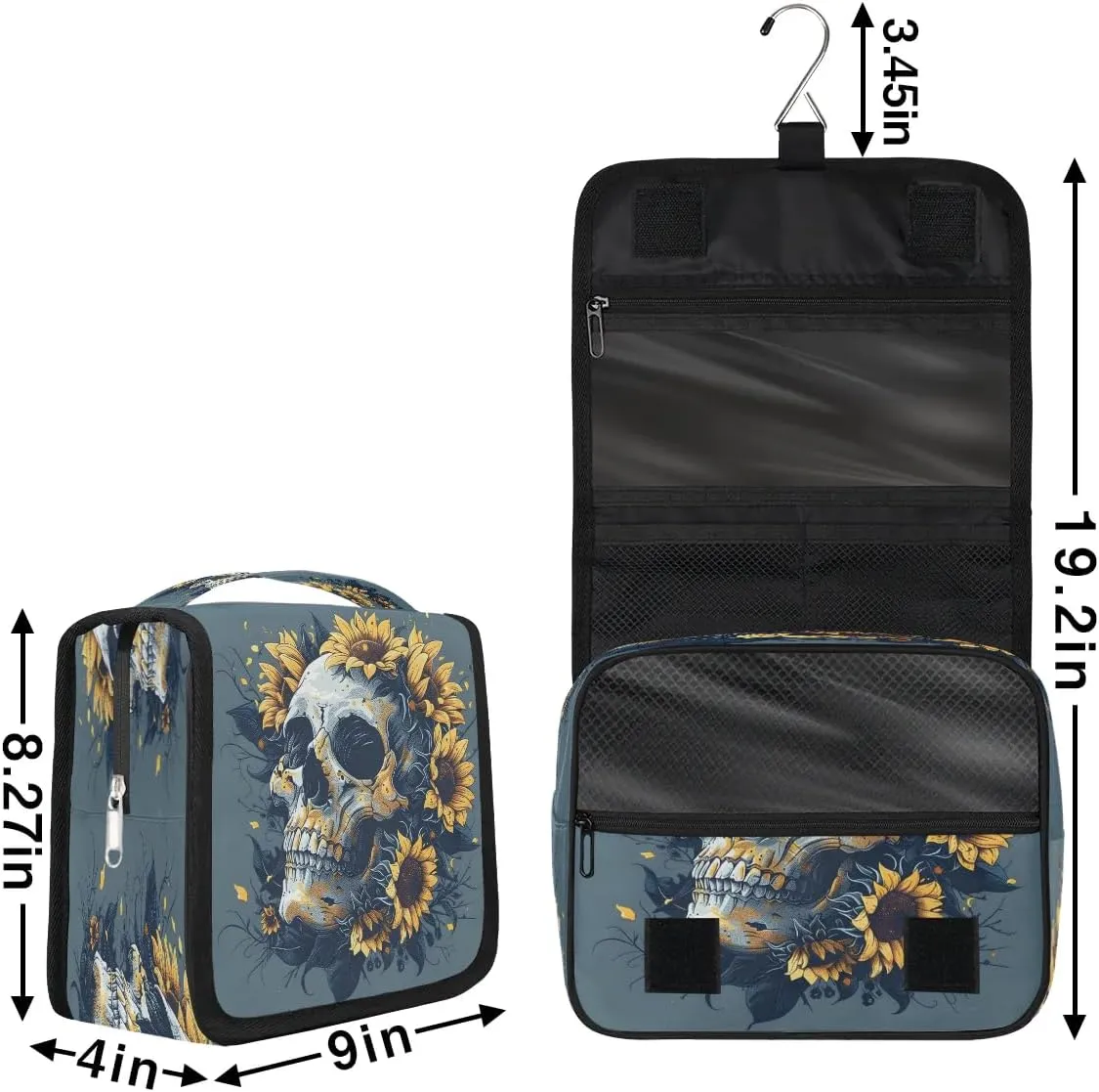 Skull Sunflower Hanging Toiletry Bag for Women Travel Makeup Bag Cosmetic Organizer Travel Toiletries Bag for Men